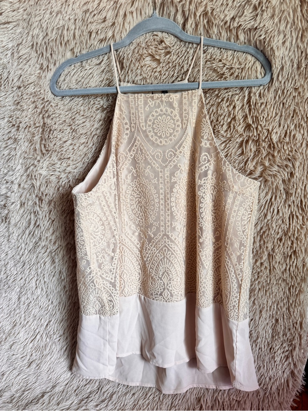 Doe & Rae Neutral Lace Overlay Halter Camisole - Beige